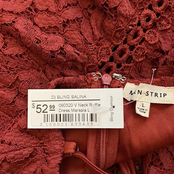 Main strip v neck ruffle Marsala dress - Picture 8 of 9